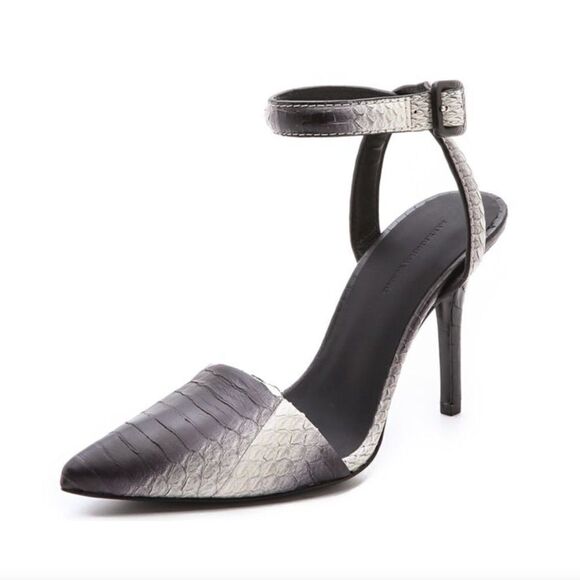 Alexander Wang Lovisa Snakeskin Ankle Wrap Heel in Cream Black Women's 38 US 8 - Picture 1 of 10